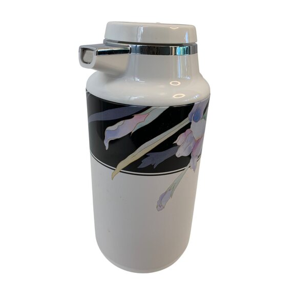 VTG Mikasa One Liter 4 cup Thermal Jug Coffee Pitcher Charisma Black Floral GUC - Picture 9 of 12